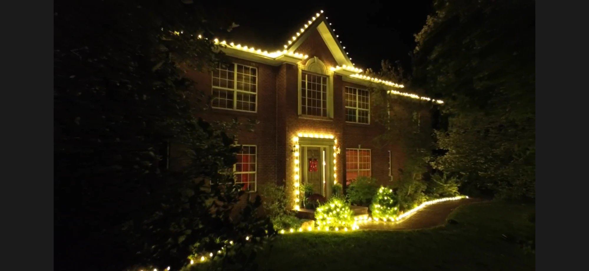 Roofline plus the lit path to the door